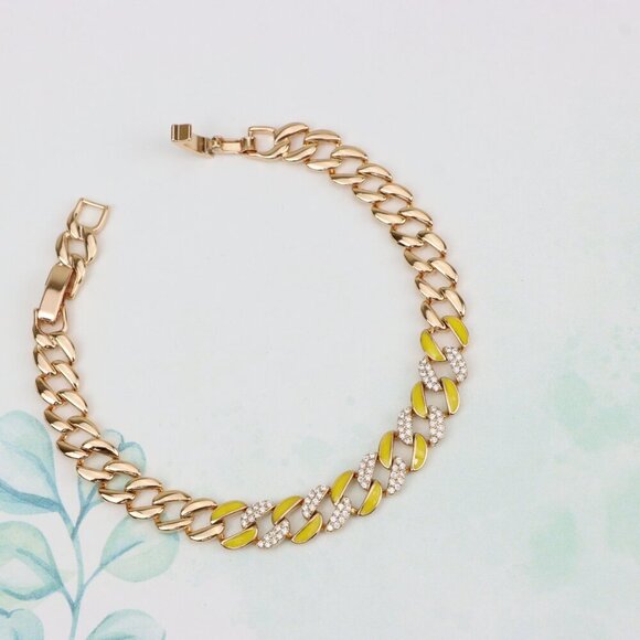 "Rose Gold Bracelet with Yellow Enamel & Sparkling Stone Accents, XPBL0799 - Picture 5 of 12
